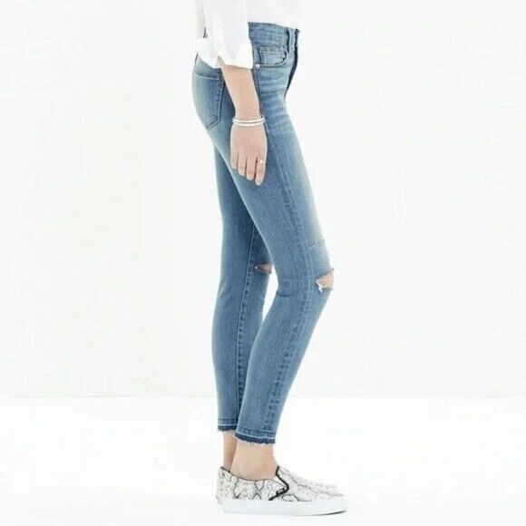 Madewell Distressed‎ High Riser Skinny Cut Edge Jeans Blue Womens Size 25 Denim - Picture 2 of 16